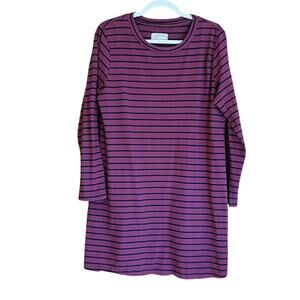 Current/Elliott Burgundy Stripe Long Sleeve T‑Shirt Dress L 100% Cotton USA